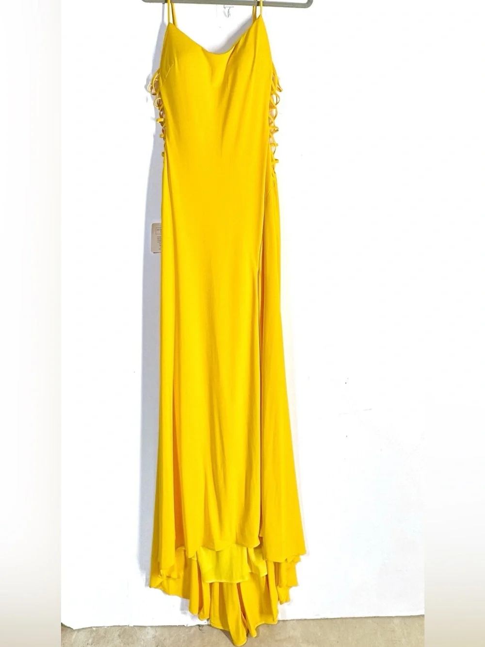 Colors Dress Matte Jersey Strappy Fitted Slit Maxi Dress In Yellow Size 10 NWT